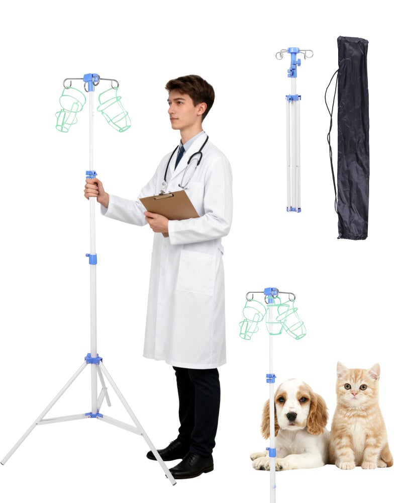 KUAZIDAR IV Pole â€“ Foldable Portable Infusion Stand with 3-Triangular Base & 4 Hooks, Adjustable Height Drip Bag Holder with Portable Carry Bag, Stable for Home Care, Hospitals&Travel,White,1Pcs